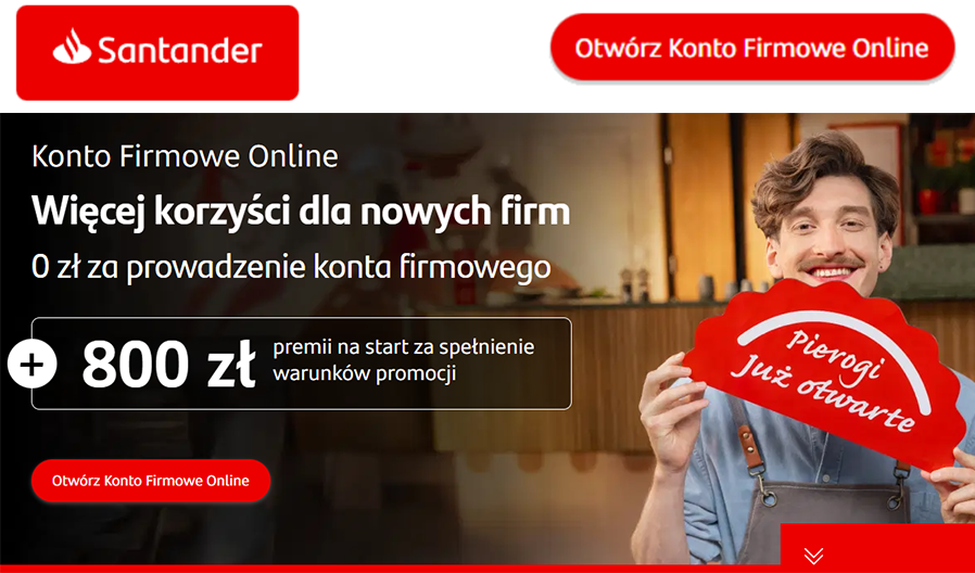 Premia 800 zł na start firmy z Kontem Firmowym Online w Santander Bank Polska!